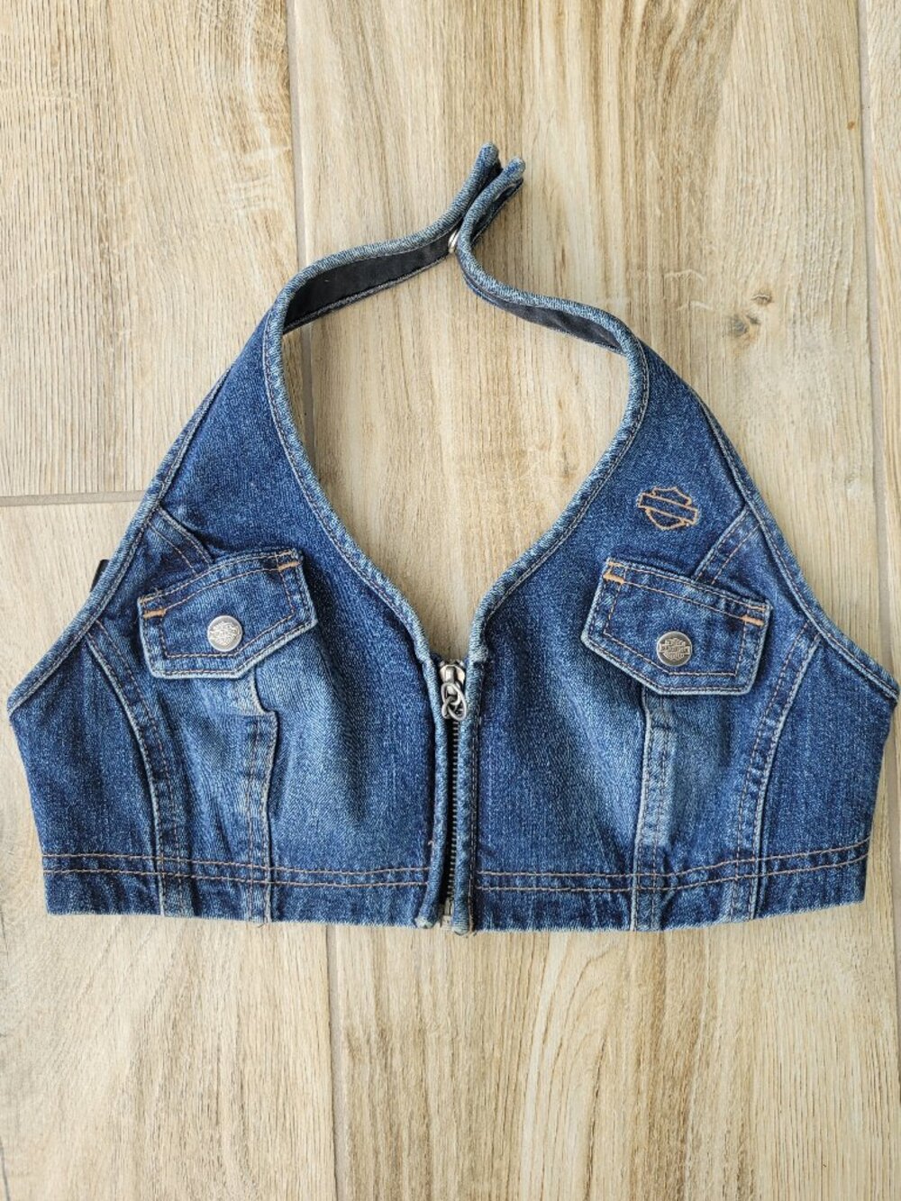Harley-Davidson Denim Halter Bra Top - XS - Y2K Biker